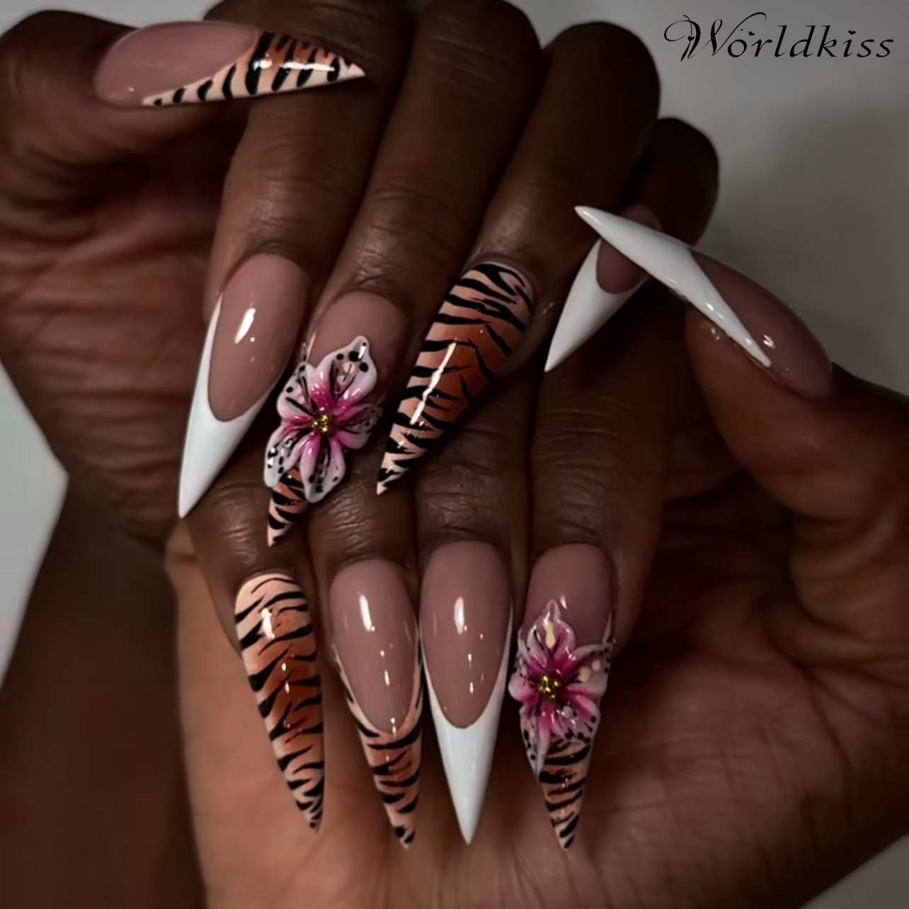 OEM 3D леопардовый принт на высоком каблуке на ногтях – искусственные ногти с полным покрытием